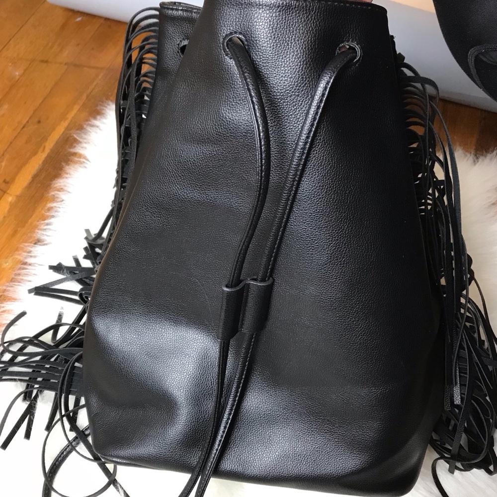 VS Faux Leather Drawstring Fringe Backpack Purse - Picture 6 of 6